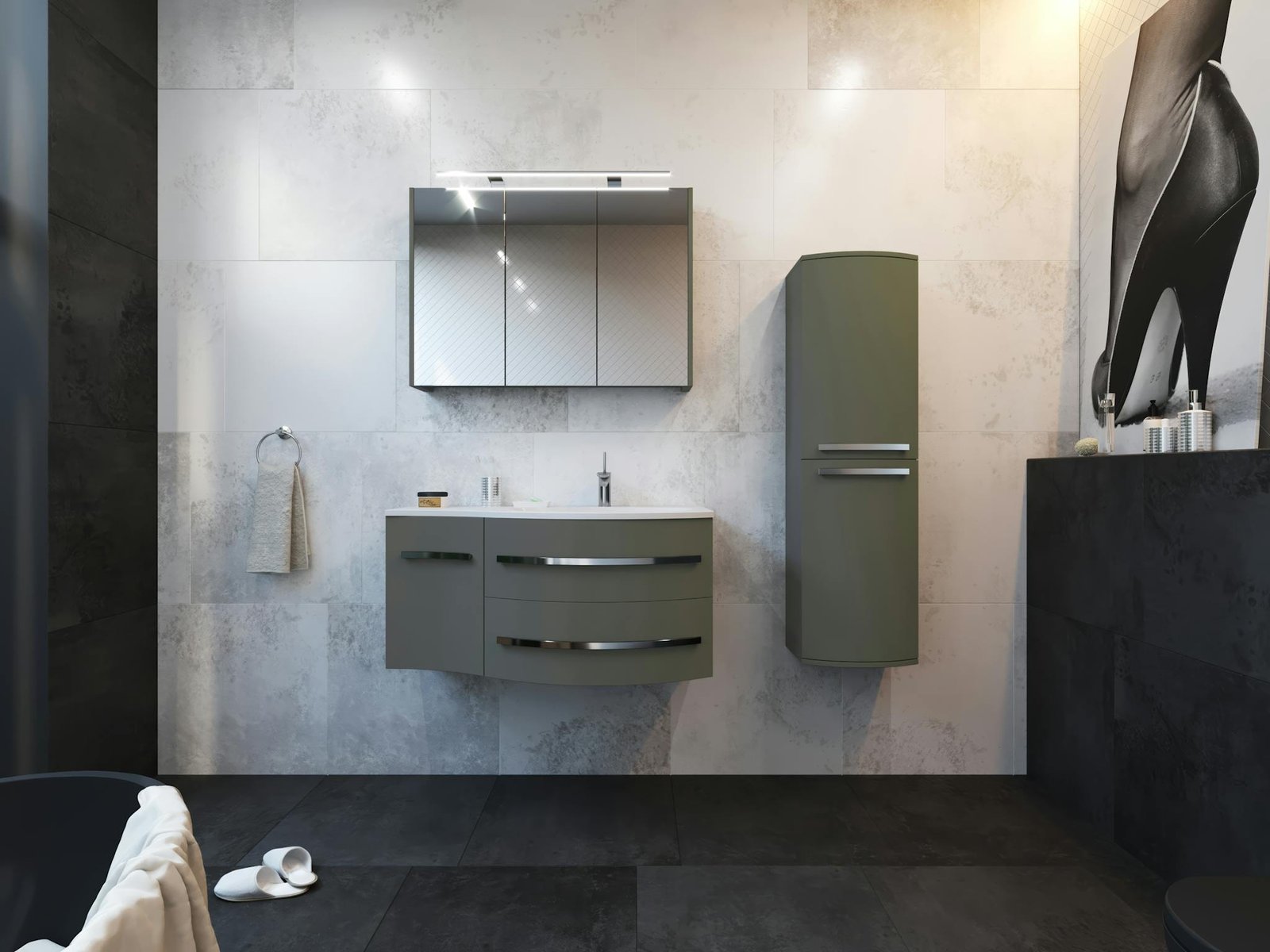 Sleek modern bathroom with stylish fixtures and elegant decor elements.